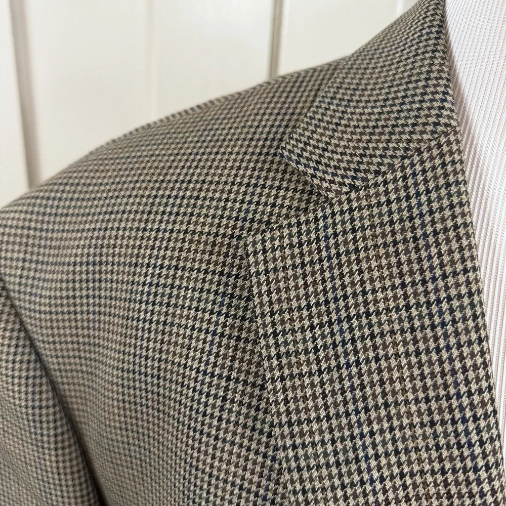 Ralph Lauren‎ Houndstooth Lambswool Brown Tweed Blazer 46R LARP Cosplay Preppy
